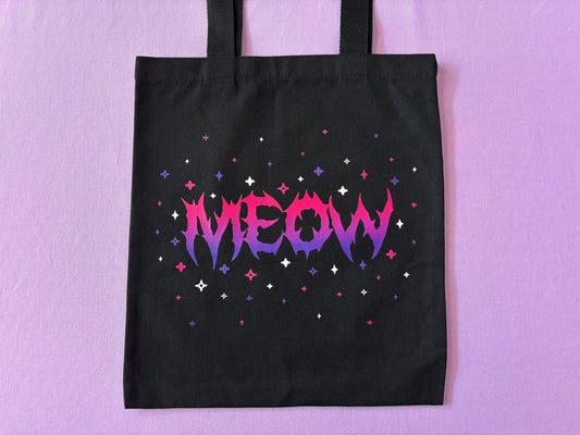 MEOW - Black Cotton Canvas Tote Bag