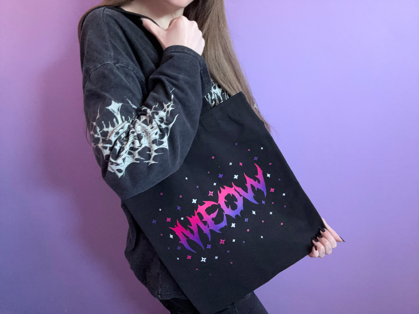 MEOW - Black Cotton Canvas Tote Bag