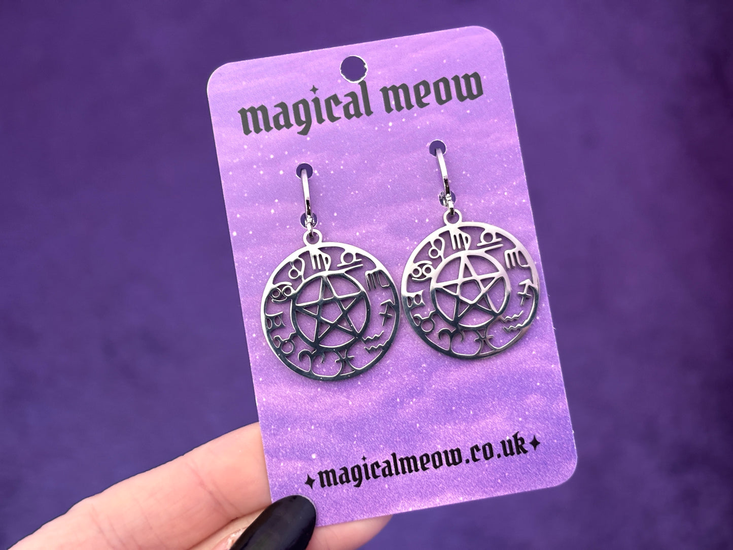 ZODIAC - Silver Pentagram Star Sign Earrings