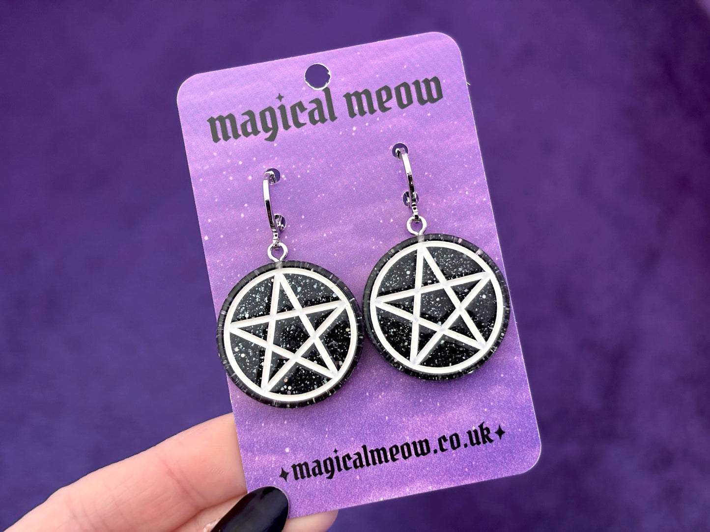PENTAGRAM - Black Sparkly Resin Earrings