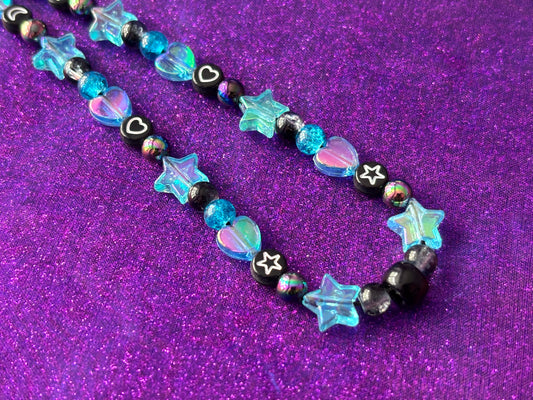 BLUE BLACK - Beaded Phone Strap Charm