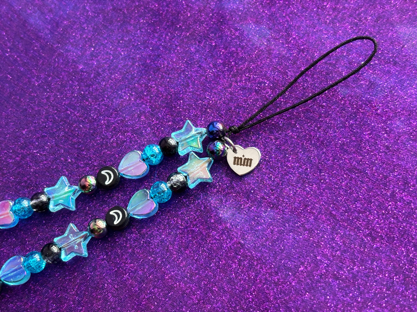 BLUE BLACK - Beaded Phone Strap Charm