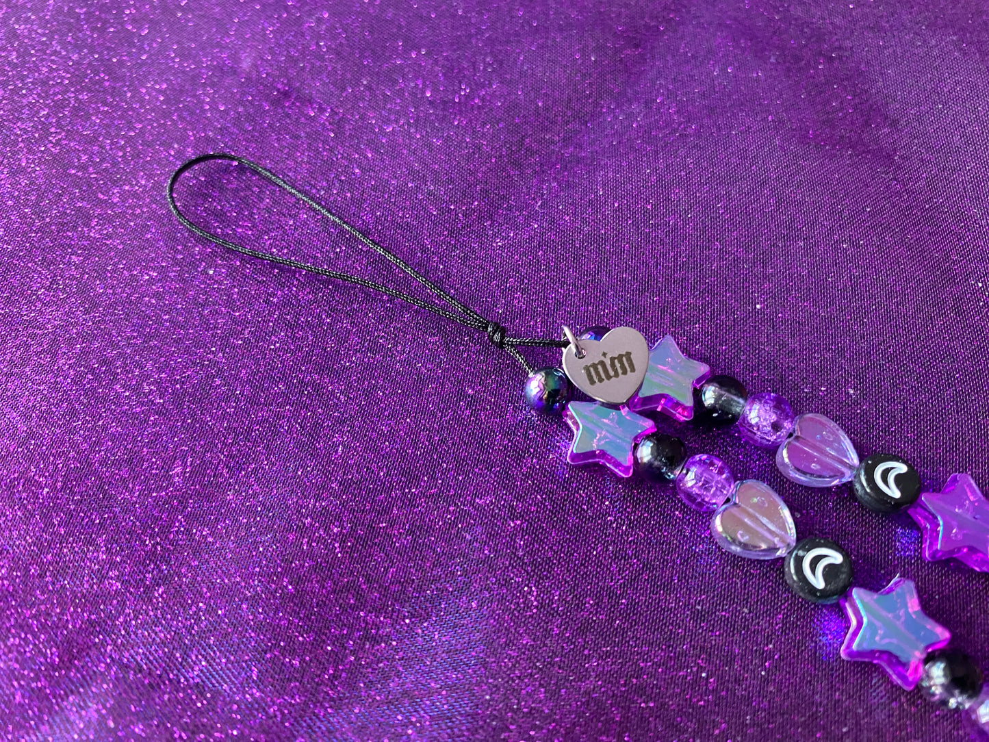 BLACK PURPLE - Beaded Phone Strap Charm