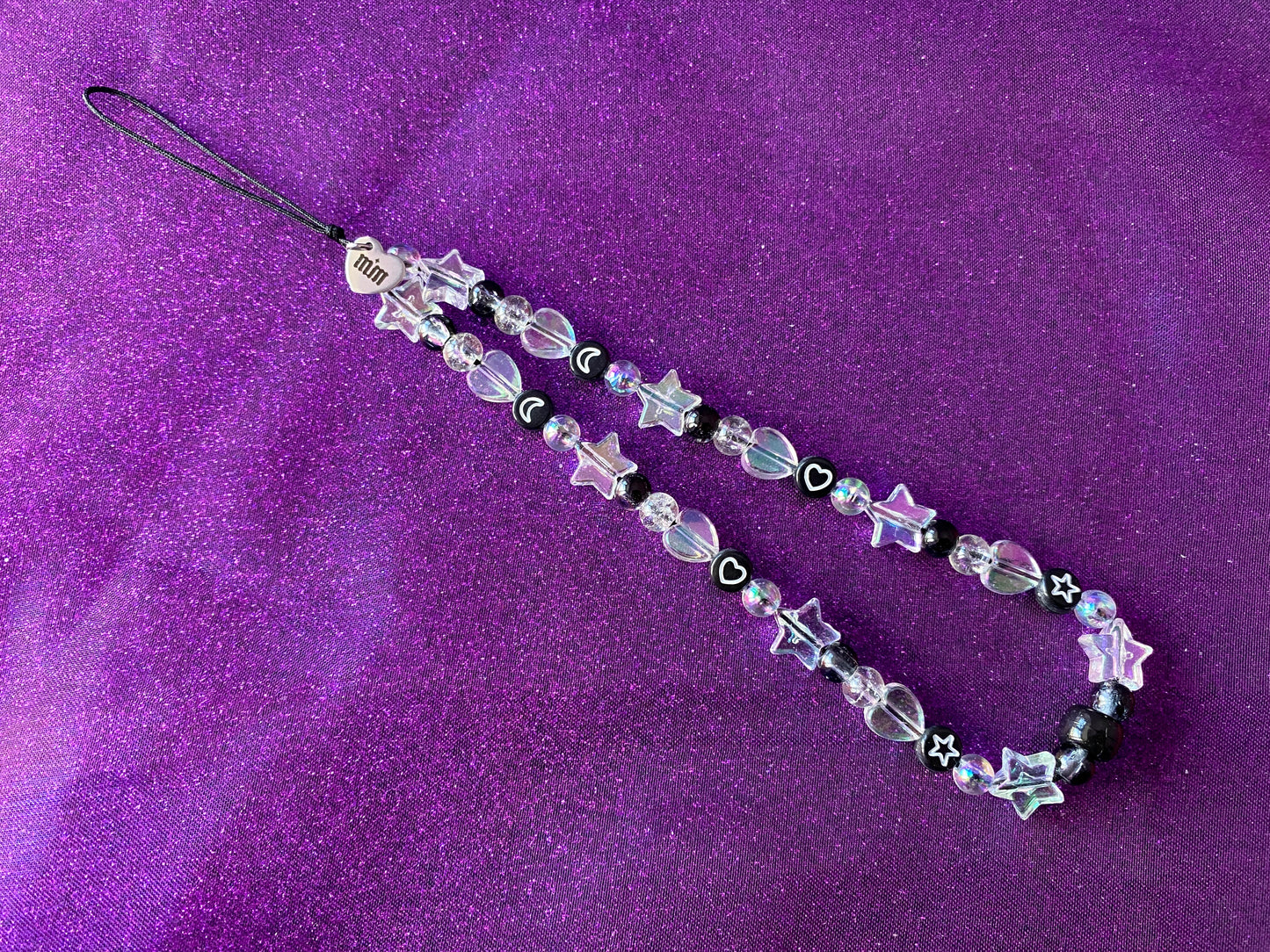 BLACK CRYSTAL - Beaded Phone strap Charm