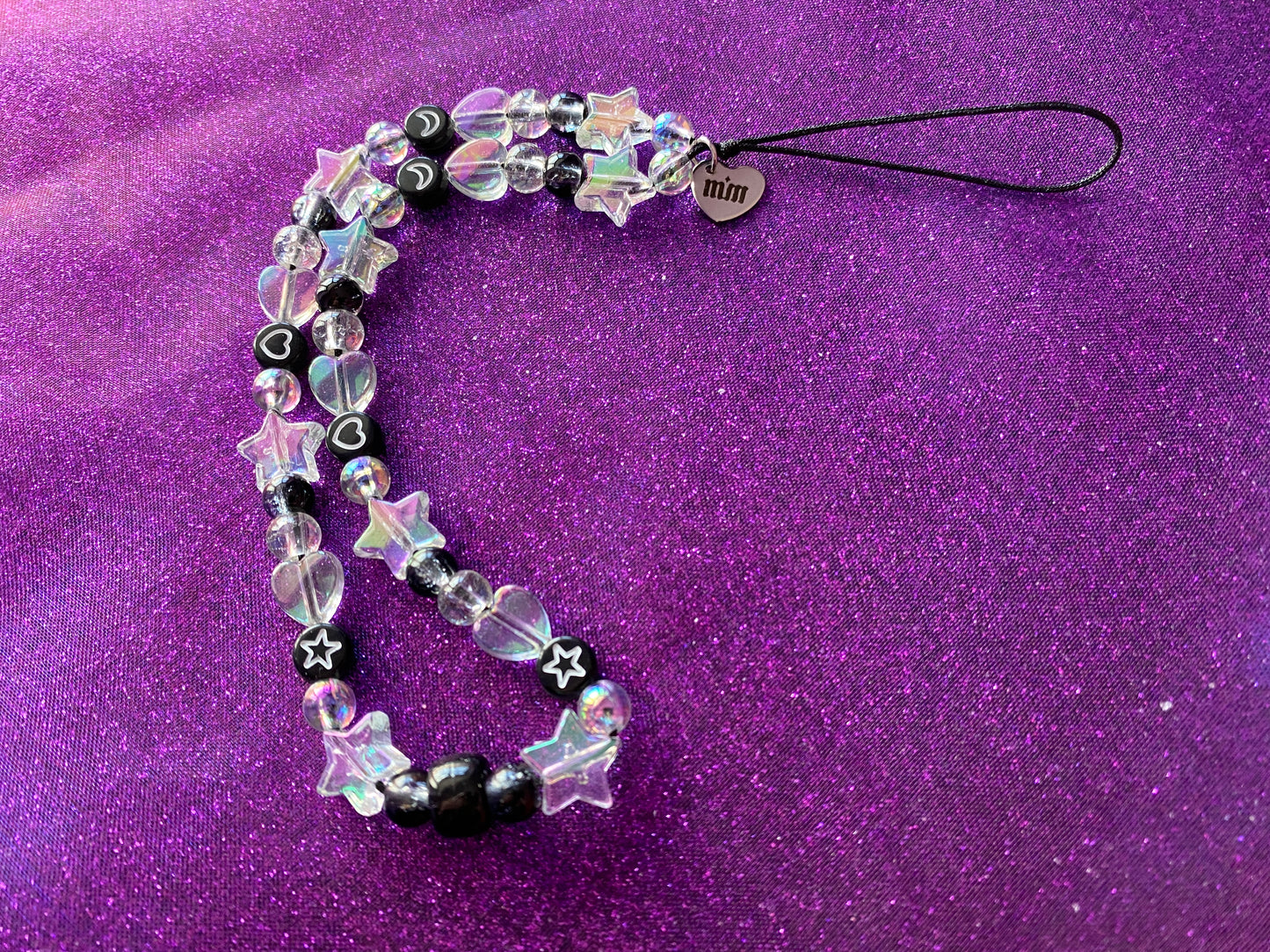 BLACK CRYSTAL - Beaded Phone strap Charm