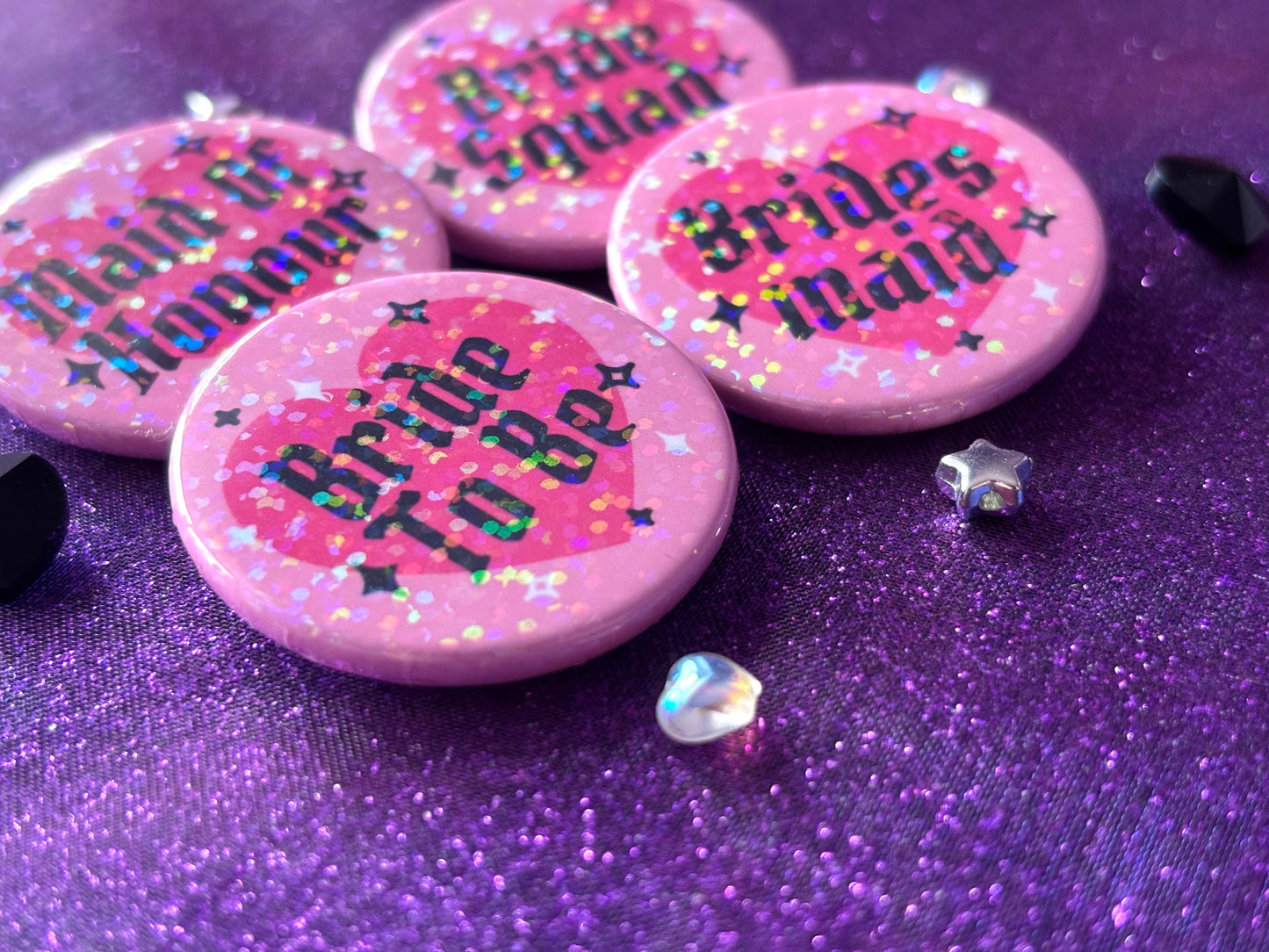EMO GOTH BRIDAL PARTY - Holographic Pin Badges