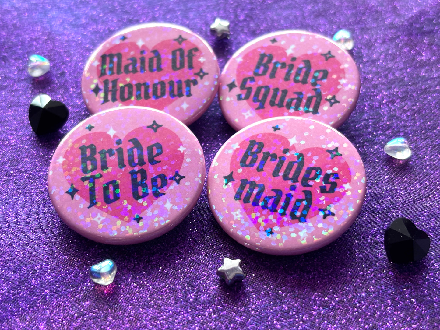 EMO GOTH BRIDAL PARTY - Holographic Pin Badges