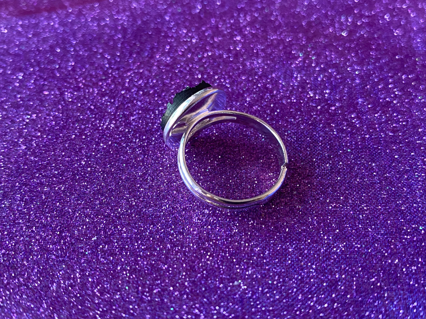 BLACK - Resin Crystal Silver Adjustable Ring