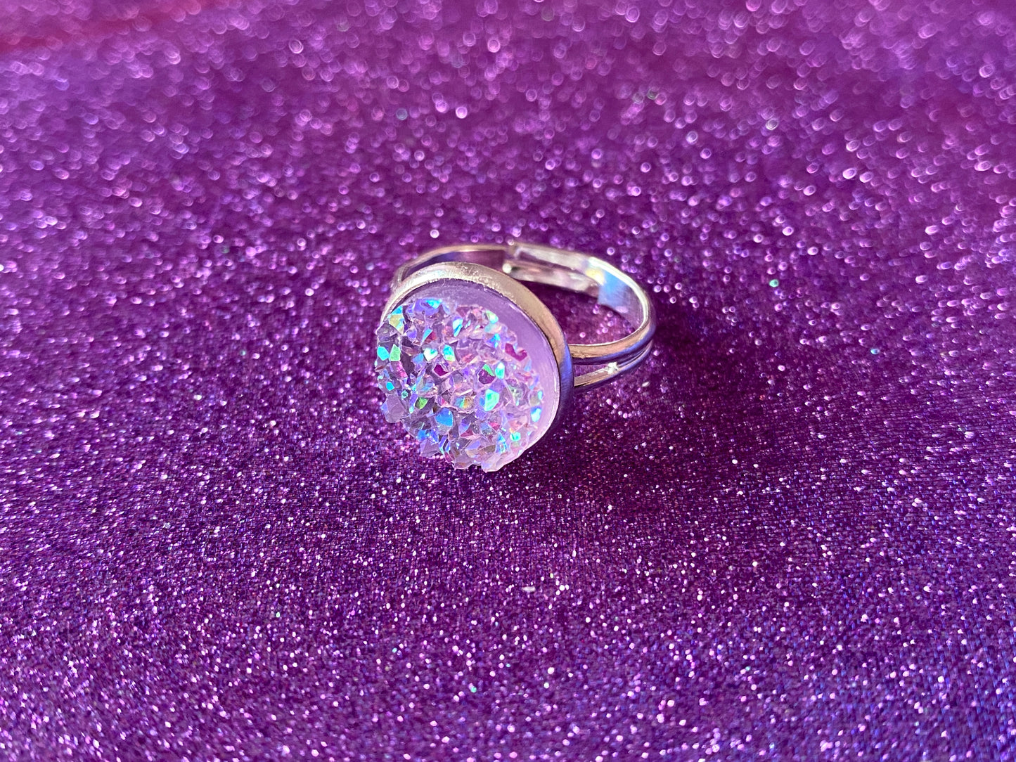 LILAC - Resin Crystal Silver Adjustable Ring