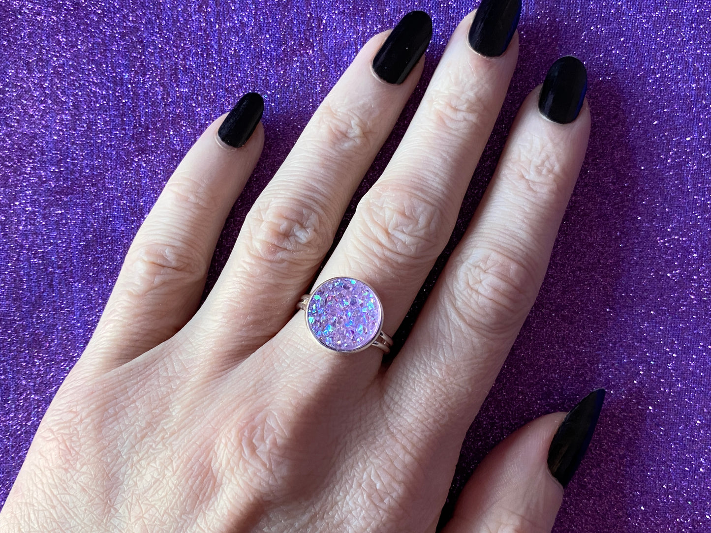 LILAC - Resin Crystal Silver Adjustable Ring