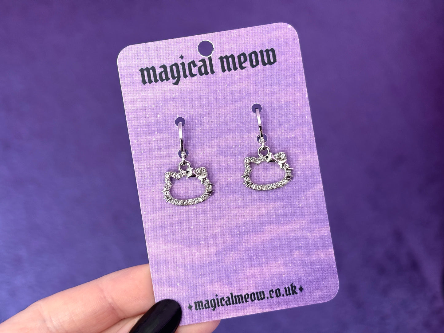 HELLO KITTY - Silver Rhinestone Earrings