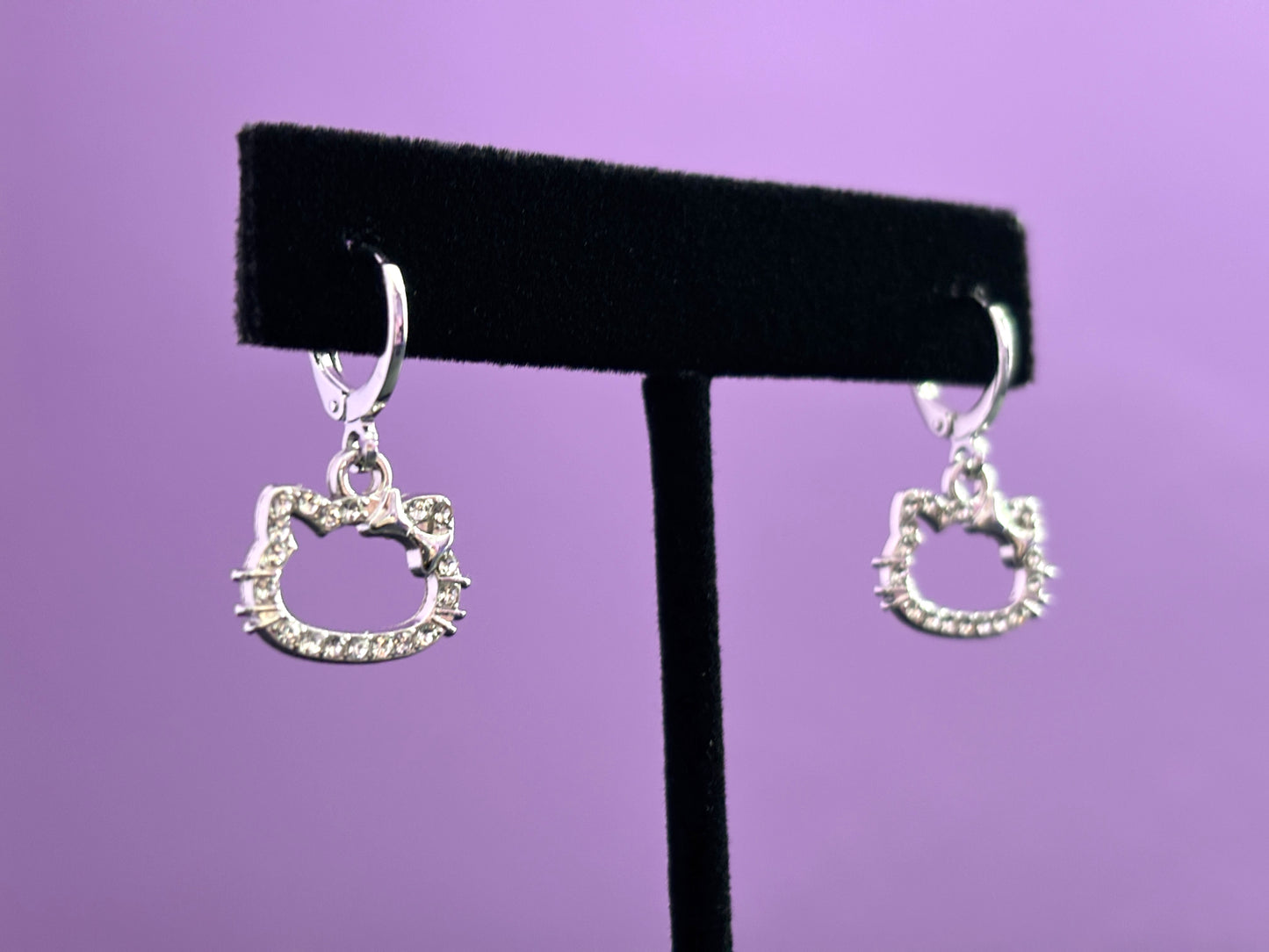 HELLO KITTY - Silver Rhinestone Earrings
