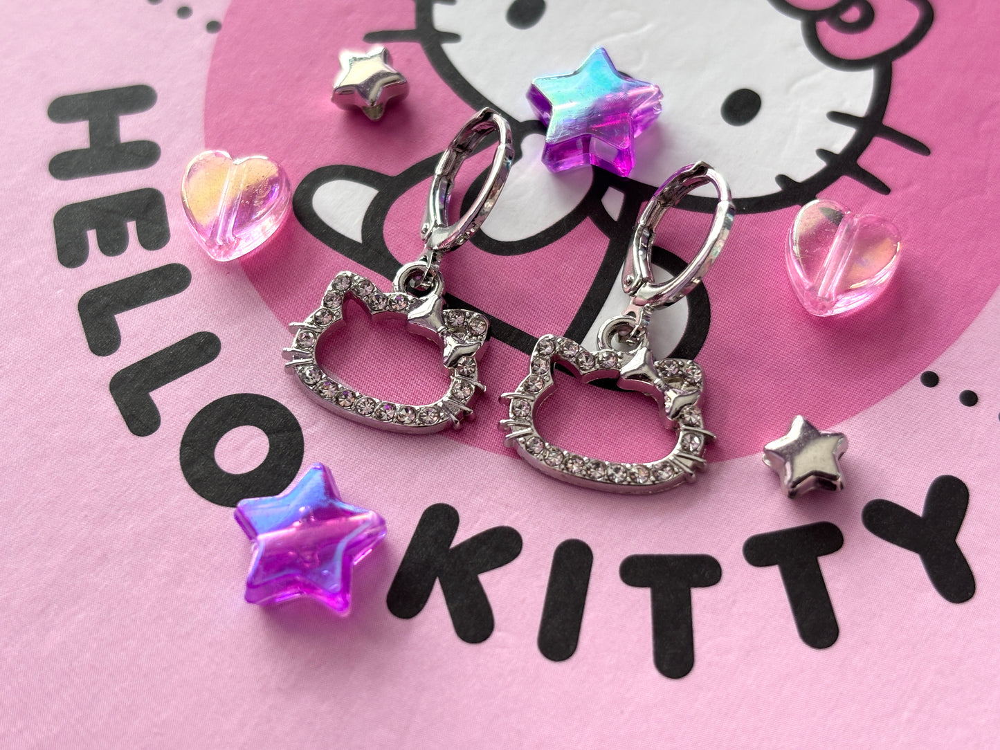 HELLO KITTY - Silver Rhinestone Earrings