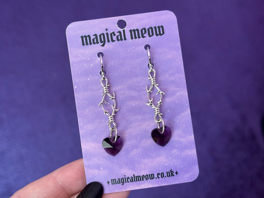 THORNS - Purple Heart Dropper Earrings