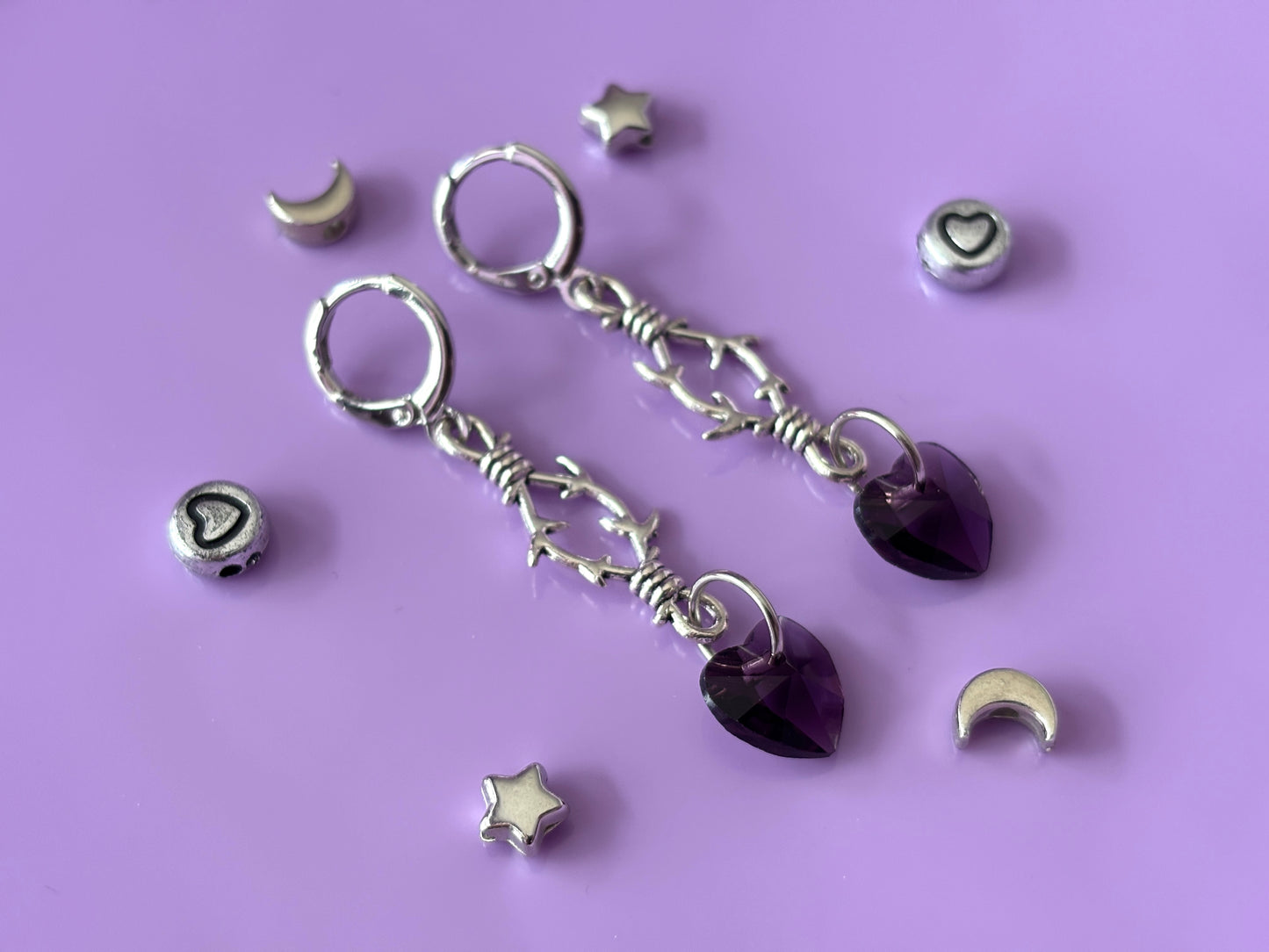 THORNS - Purple Heart Dropper Earrings