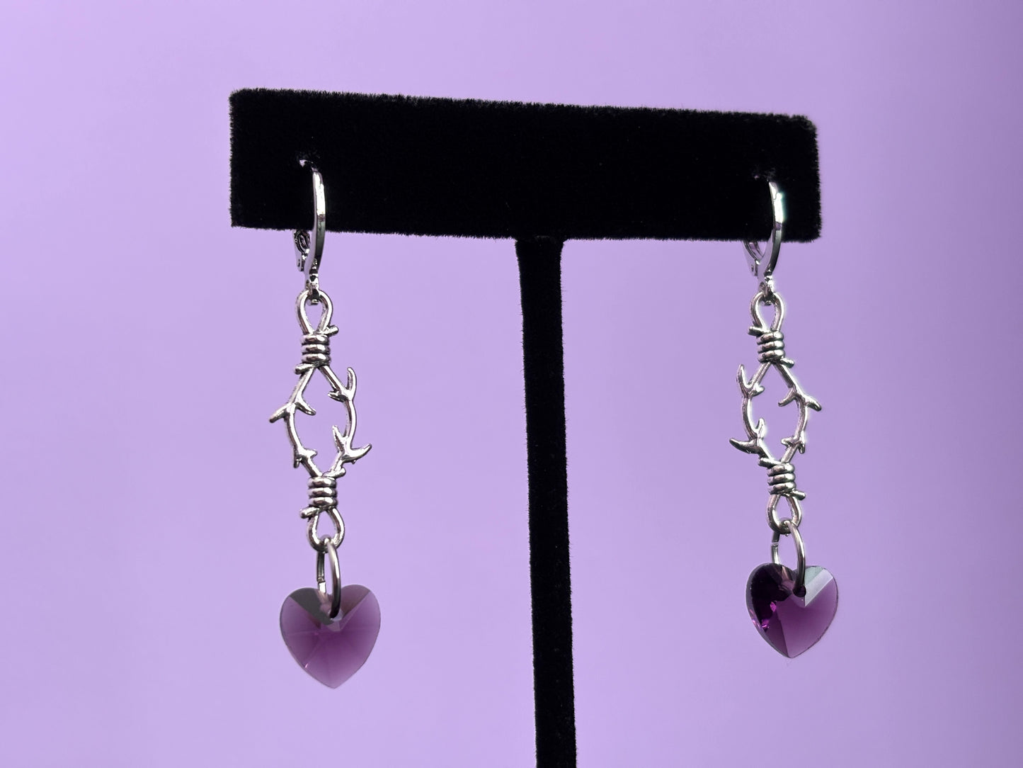 THORNS - Purple Heart Dropper Earrings