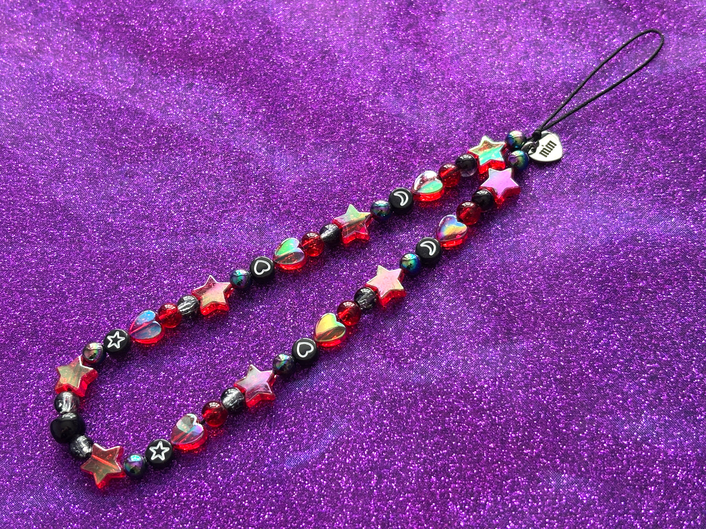 RED BLACK - Beaded Phone Strap Charm