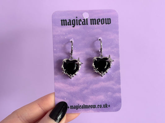 BLACK HEART - Crystal Heart Earrings