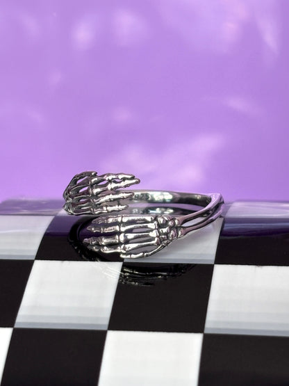 SKELETON HANDS - 925 Sterling Silver Adjustable Ring