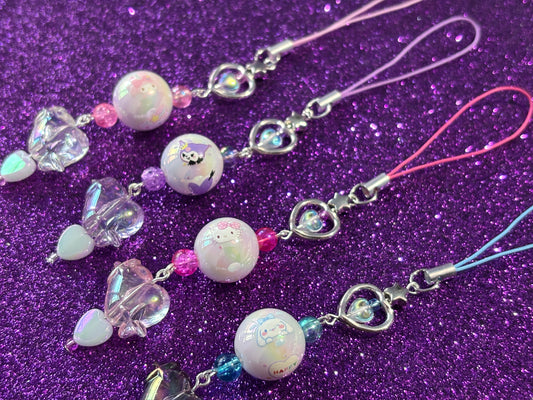 SANRIO CHARMS - Iridescent Silver Beaded Charms - Melody, Kuromi, Hello Kitty, Cinnamoroll
