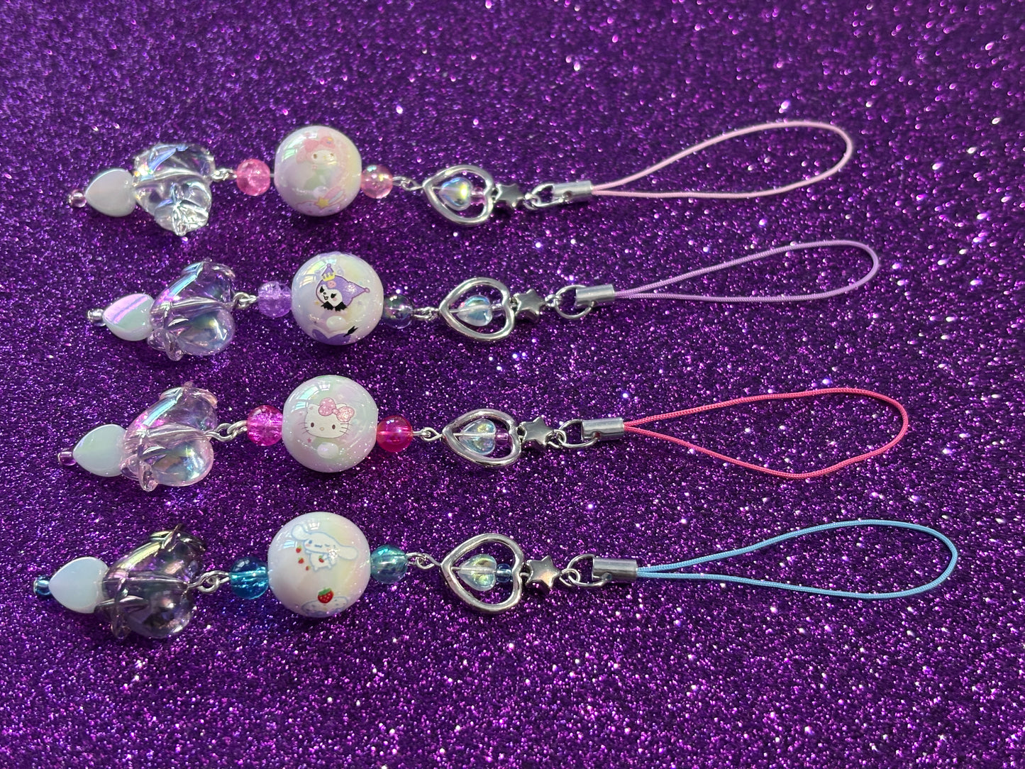 SANRIO CHARMS - Iridescent Silver Beaded Charms - Melody, Kuromi, Hello Kitty, Cinnamoroll