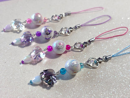 SANRIO CHARMS - Iridescent Silver Beaded Charms - Melody, Kuromi, Hello Kitty, Cinnamoroll