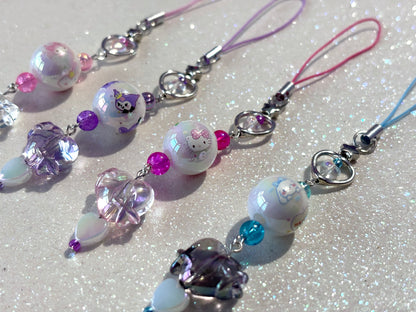 SANRIO CHARMS - Iridescent Silver Beaded Charms - Melody, Kuromi, Hello Kitty, Cinnamoroll