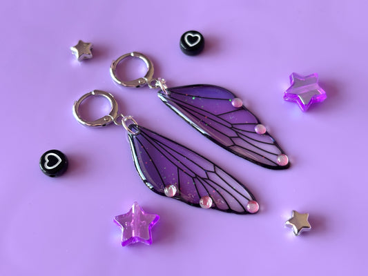 FAIRYWINGS - Long Purple Pink Earrings