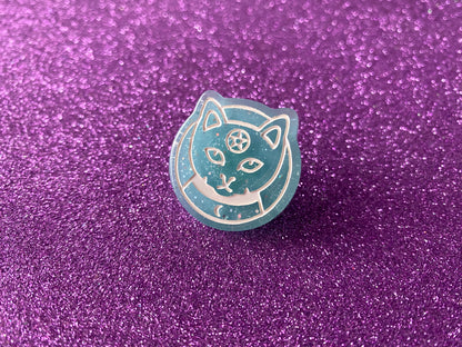 BLUE - Sparkly Resin Pentagram Cat Pin