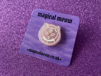 PEACHY PINK - Sparkly Resin Pentagram Cat Pin
