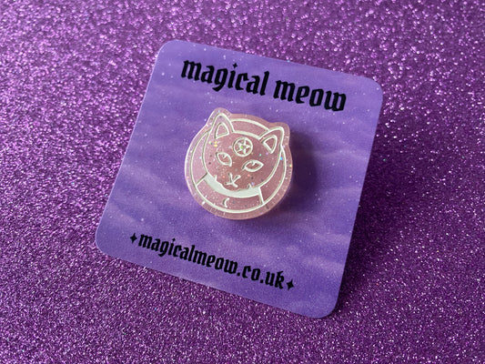 PEACHY PINK - Sparkly Resin Pentagram Cat Pin