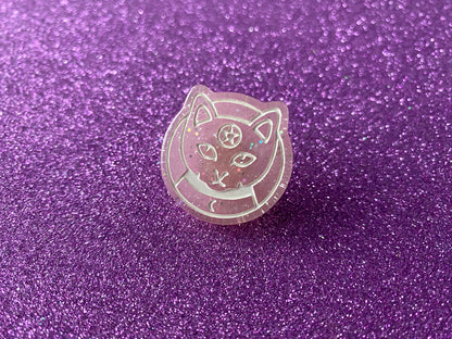 PEACHY PINK - Sparkly Resin Pentagram Cat Pin