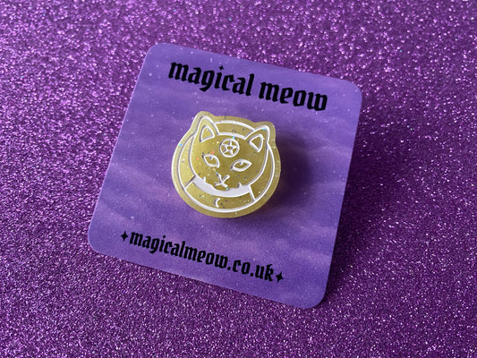 YELLOW - Sparkly Resin Pentagram Cat Pin