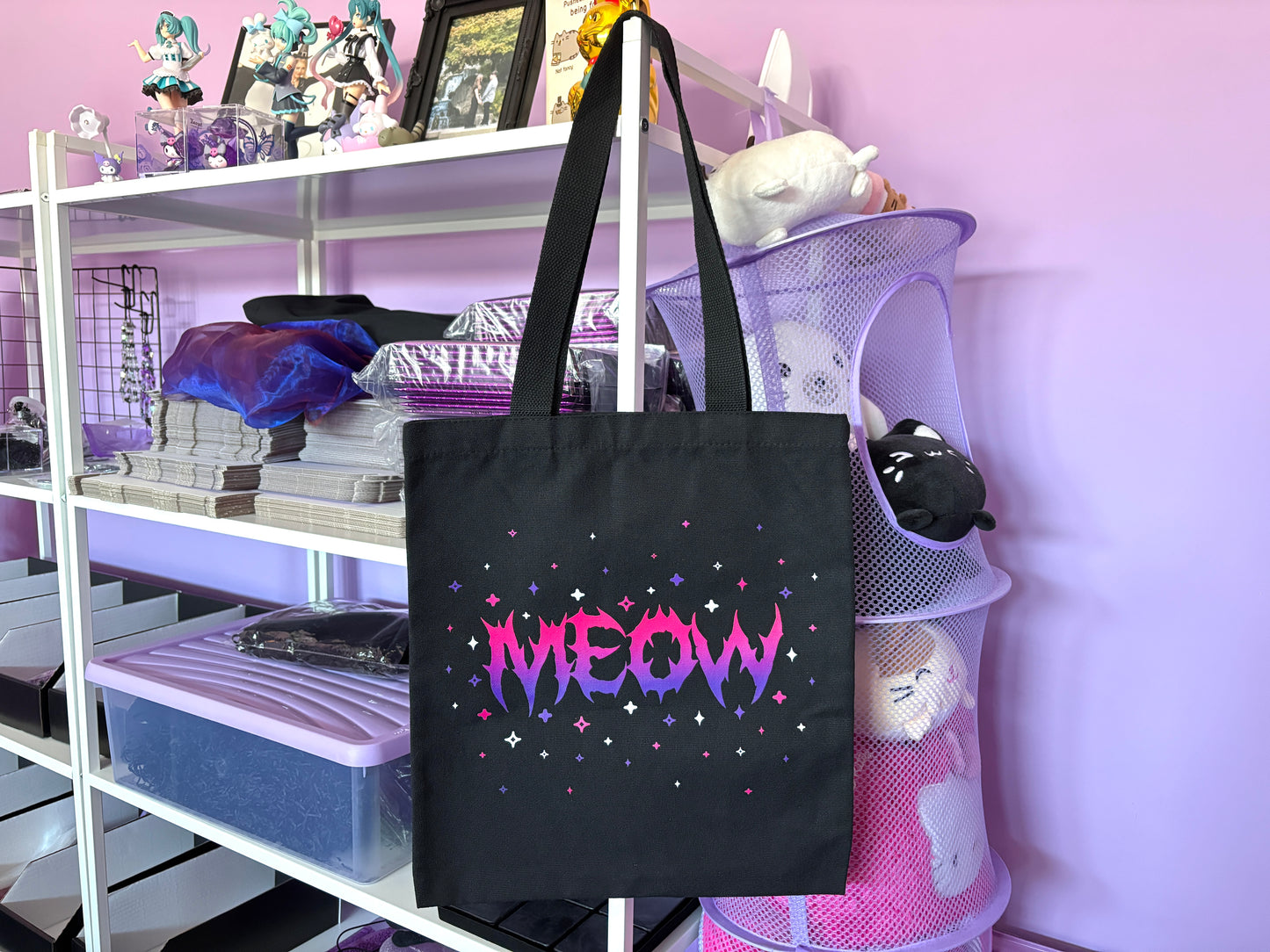 MEOW - Black Cotton Canvas Tote Bag