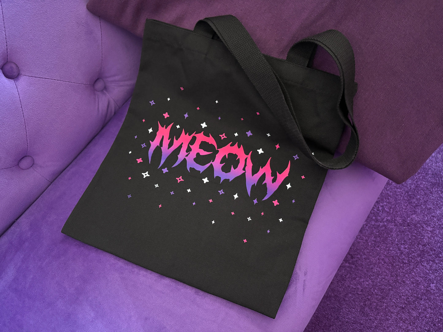 MEOW - Black Cotton Canvas Tote Bag