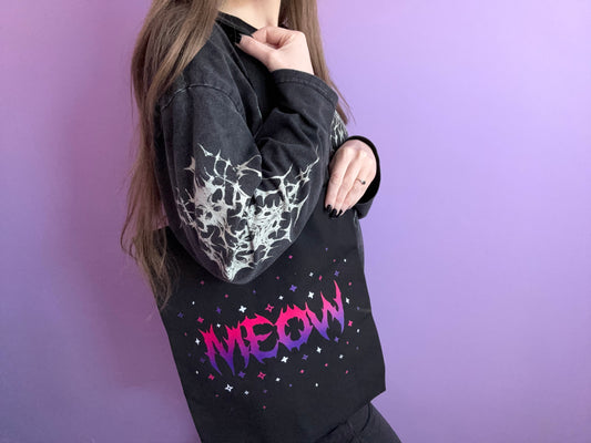 MEOW - Black Cotton Canvas Tote Bag