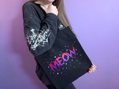 MEOW - Black Cotton Canvas Tote Bag