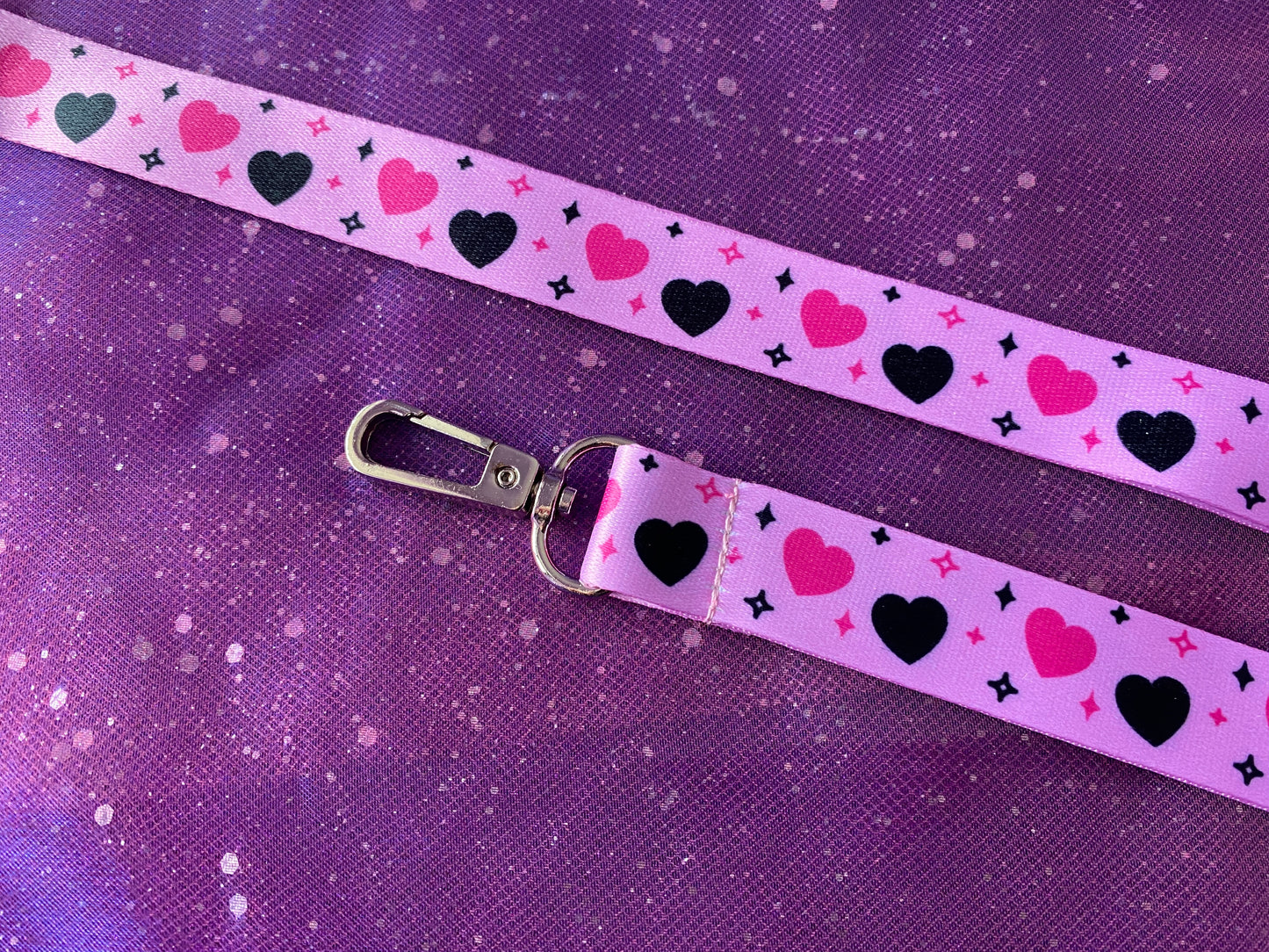 HEARTS - Pink Black Hearts Stars Lanyard
