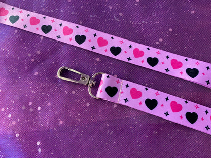 HEARTS - Pink Black Hearts Stars Lanyard