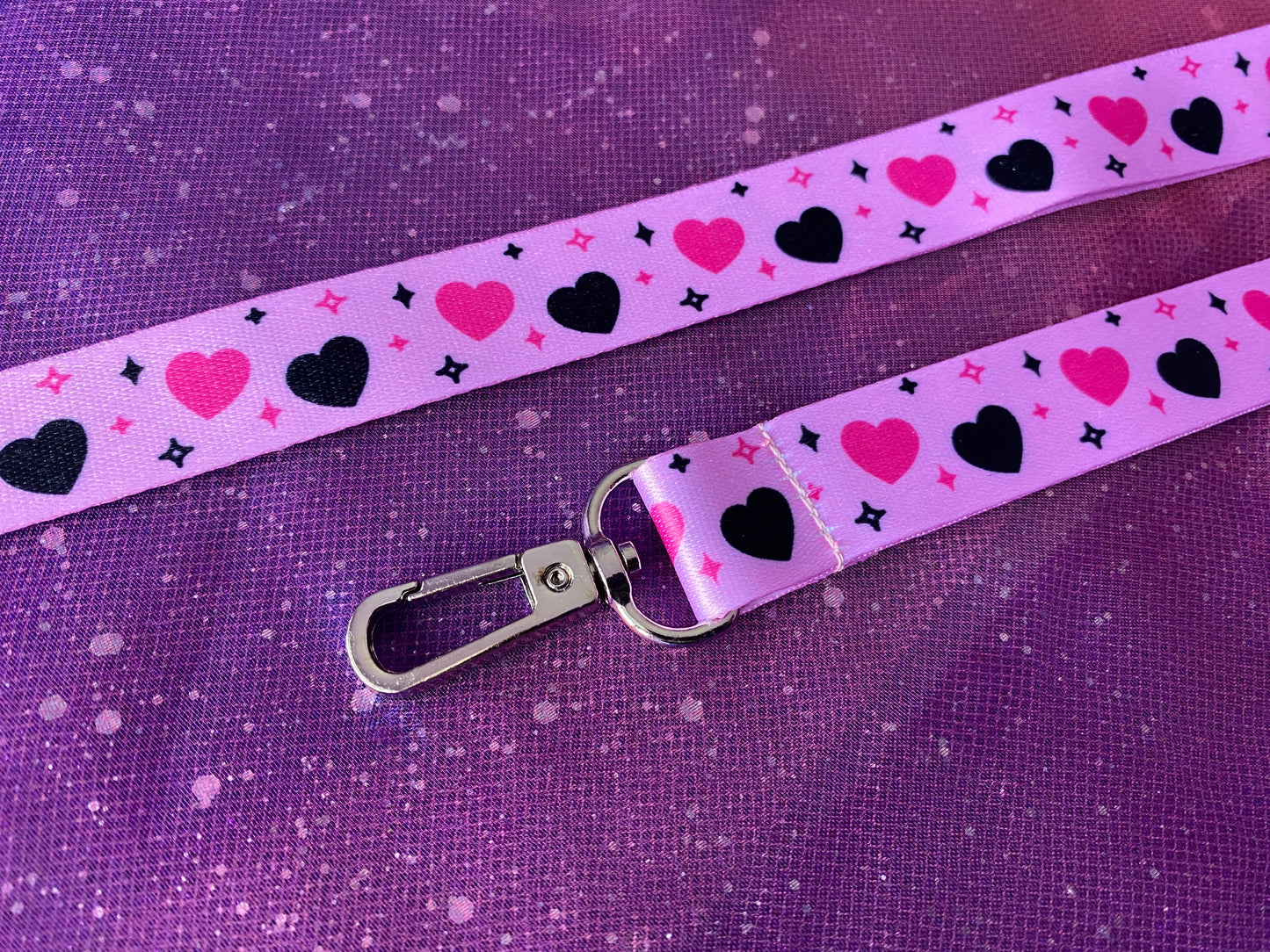 HEARTS - Pink Black Hearts Stars Lanyard