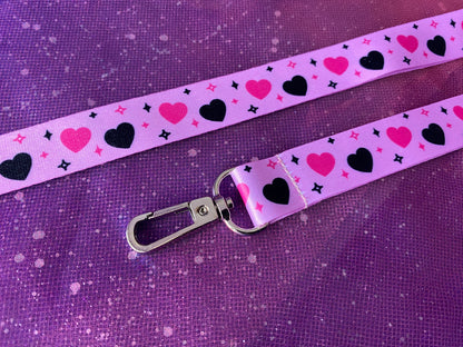 HEARTS - Pink Black Hearts Stars Lanyard