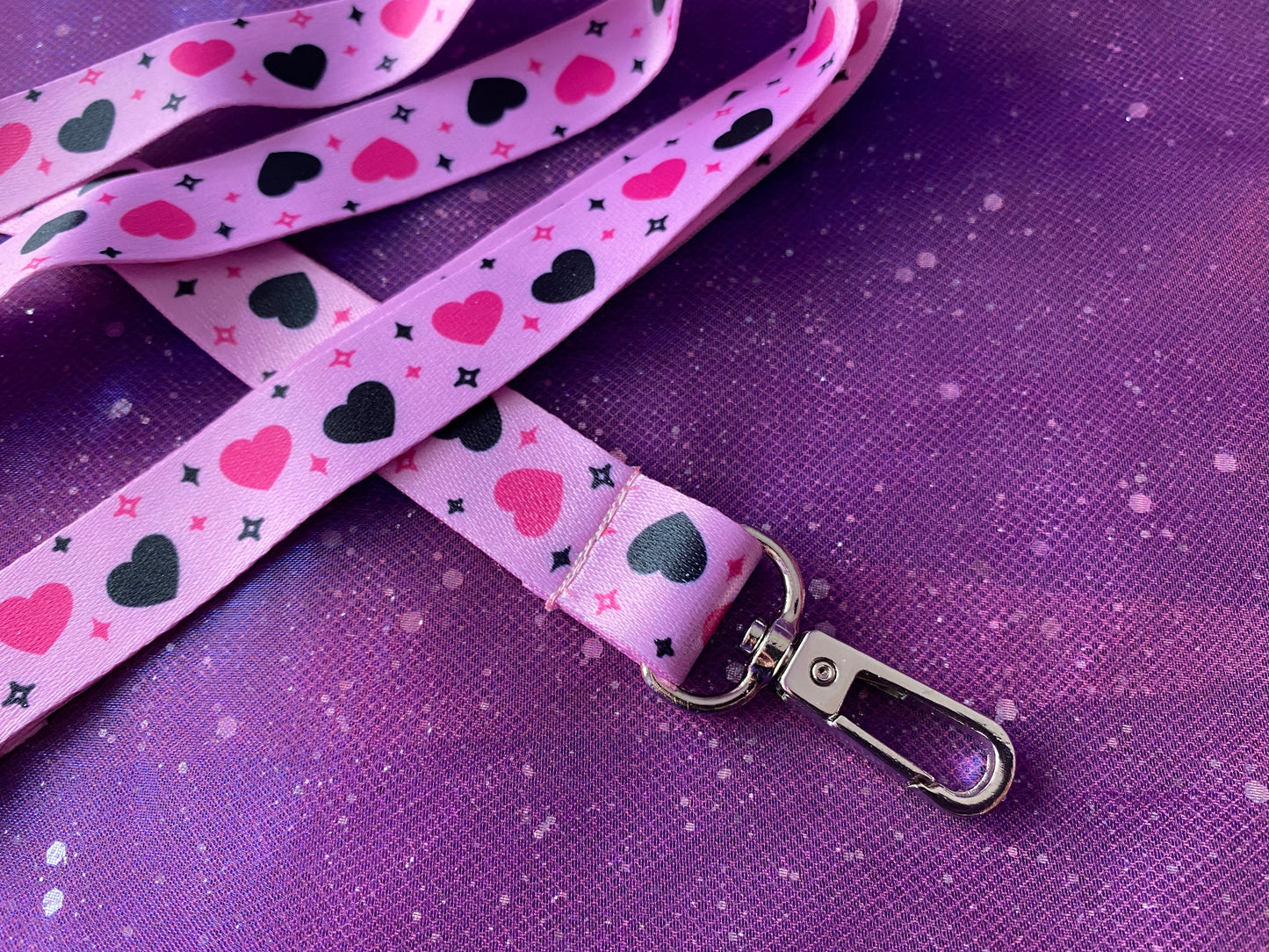HEARTS - Pink Black Hearts Stars Lanyard