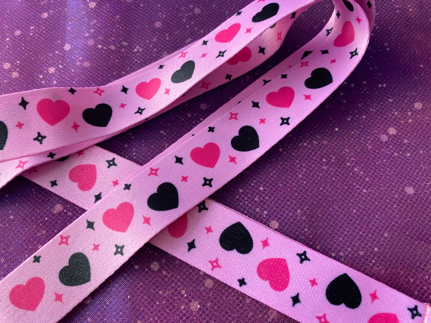HEARTS - Pink Black Hearts Stars Lanyard