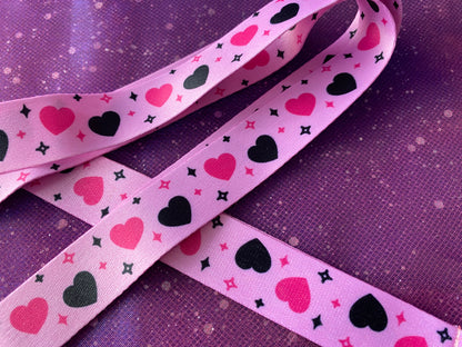 HEARTS - Pink Black Hearts Stars Lanyard