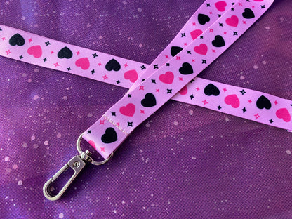 HEARTS - Pink Black Hearts Stars Lanyard