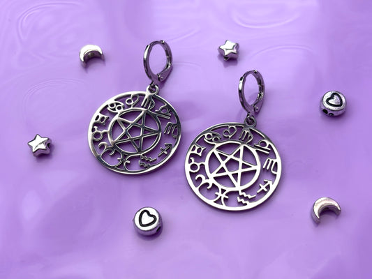 ZODIAC - Silver Pentagram Star Sign Earrings