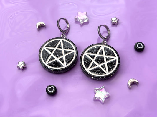 PENTAGRAM - Black Sparkly Resin Earrings