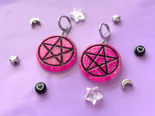 PENTAGRAM - Pink Sparkly Resin Earrings