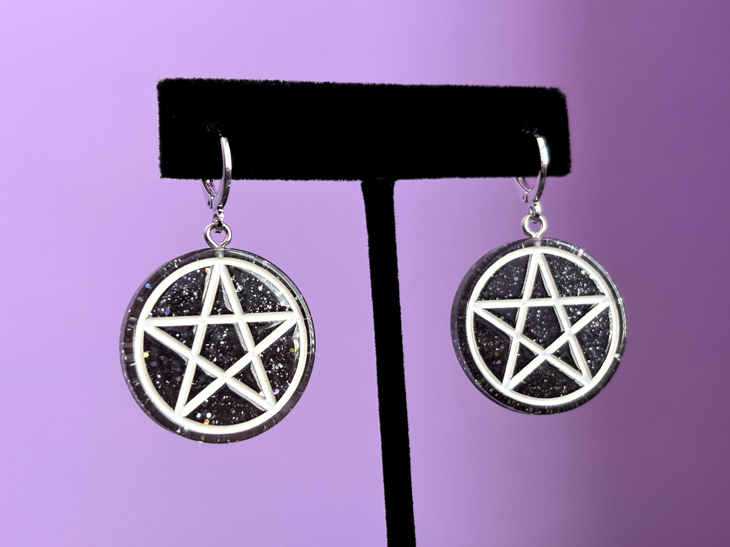 PENTAGRAM - Black Sparkly Resin Earrings