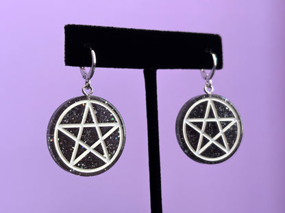 PENTAGRAM - Black Sparkly Resin Earrings
